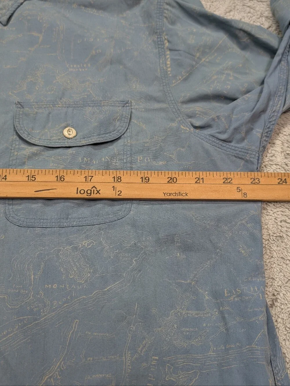 Polo Ralph Lauren Shirt Mens L Blue Montauk Map Print Button Up Casual Travel